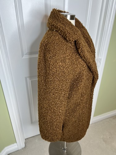 Women's S MAX STUDIO Teddy Bear Brown Collared Cozy Soft Jacket Coat Latch New - Picture 4 of 15