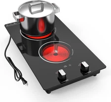 2 Burner Electric Cooktop, 2100W Electric Stove Top Hot Plate, 12 Inch Counterto