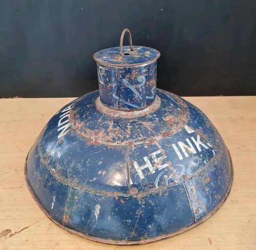 VINTAGE INDUSTRIAL LAMP SHADE INDIAN SCRATCH BUILT FROM SCRAP 15" - Picture 4 of 20