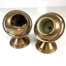 Vtg MCM Art Deco Brass Globe Stand Cigarette Dispenser Holder & Ashtray Set