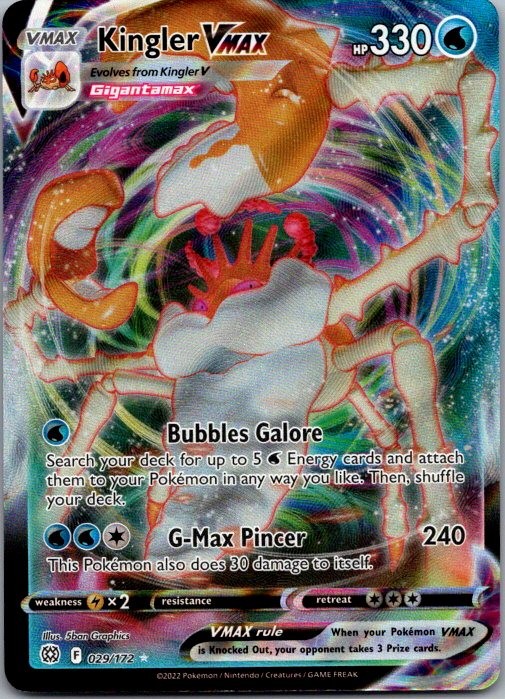 Kingler VMAX 029/172 Holo VMAX Rare Brilliant Stars Pokemon Near Mint