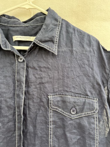 🌟 SPORTSCRAFT 100% LINEN BLUE shirt Tee Top Blouse 18 XL - Bild 3 von 4