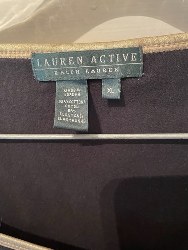 Lauren Ralph Lauren Active - Camiseta sin mangas negra con ribete dorado - Logo en el pecho - Mujer XL - Imagen 2 de 7