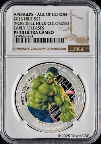 2015 Niue $2 Marvel's Avengers - Hulk 1oz Silver Coin NGC PF70 - Early Release