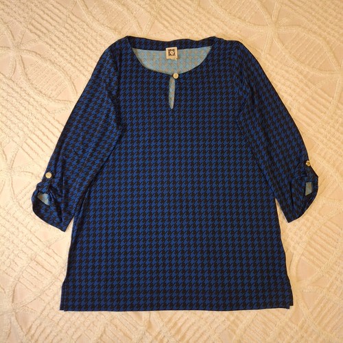 Anne Klein Womens Size Large Black & Blue Houndstooth Travel Tunic Stretch Top - Picture 1 of 10