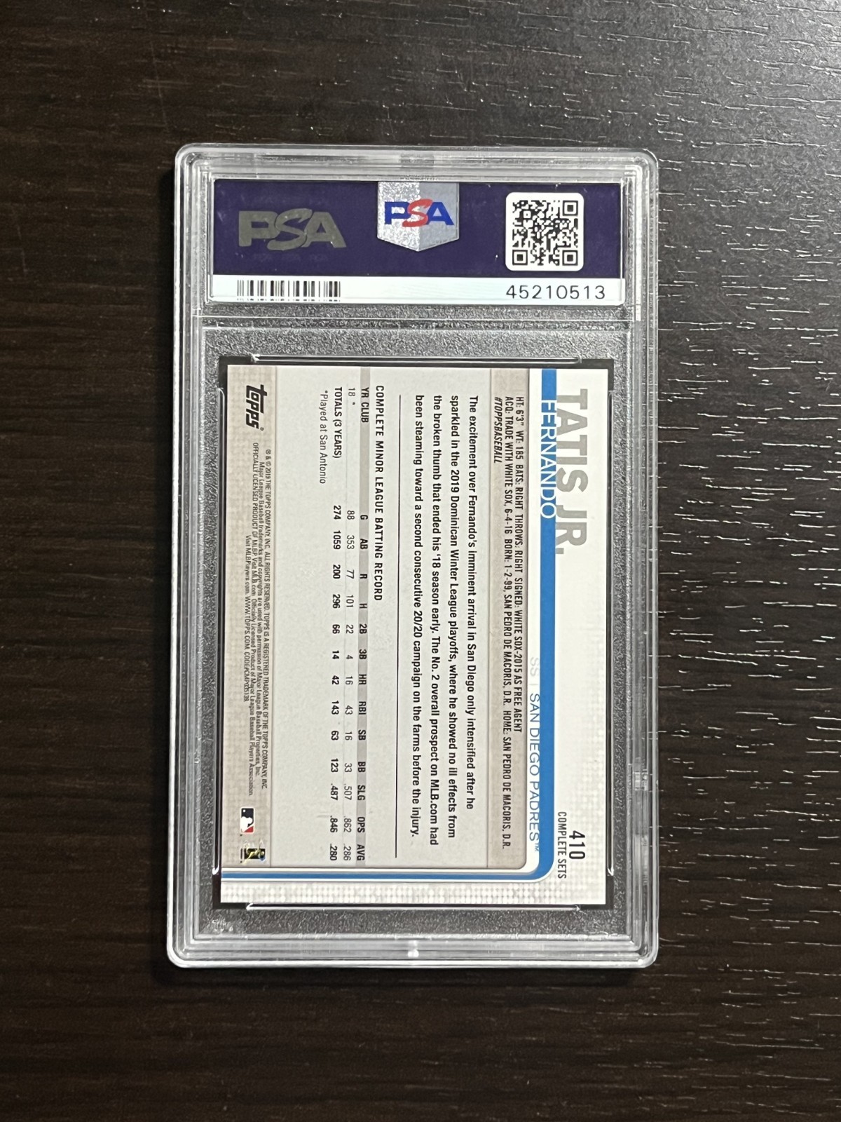 FERNANDO TATIS JR 2019 Topps White Jersey Rookie RC Card #410 PSA 10 GEM Mint! view 2
