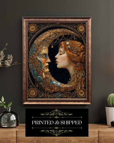 Art Nouveau Moon Kiss Celestial Print Woman and Moon Fantasy Art - Picture 1 of 5