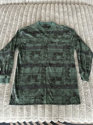 Jansport Long Sleeve Button Shirt Green Mountain Print Camp Collar L