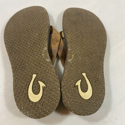 OLUKAI Paniolo Womens Size 8 Brown Leather Beach Boho Sandals Thong Flip Flops - Picture 5 of 5