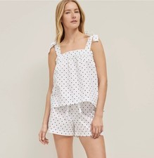 Ann Taylor Sleep Women  s Dotted Bow Pajamas Set Sleeveless Top  Bottom Cotton S