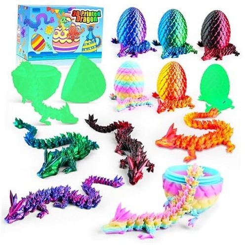 6PCS 3D Printed Easter Dragon Eggs with 3D Printed Dragon Inside, Easter