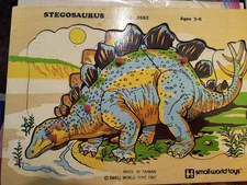 Vintage 1983 Small World Toys puzzles, lot of 2, Circus, Stegosaurus