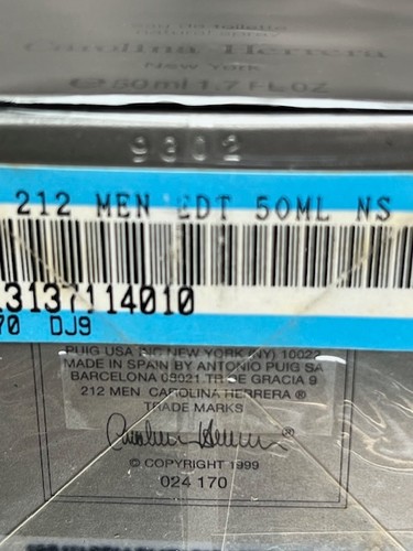 Carolina Herrera 212 Men original 1999 edt 50 ml. Vintage 1999 sealed. - Picture 4 of 4