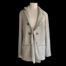 Chicos Metallic Tweed Sweater Blazer Cardigan Silver Gray Size 2 Large- 12 