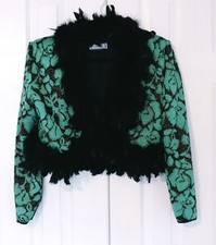 Vintage Yves Saint Laurent Japan Cropped Knit Feather Jacket Green