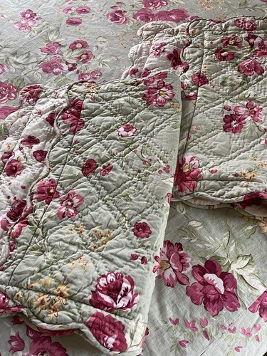 Pottery Barn Manchester ROSE Queen Duvet 2 Shams GREEN PINK Floral - Picture 2 of 16