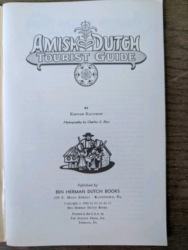 VTG Amish Dutch Tourist Guide 1965 Incl 9 Maps by Kernan Kaufman Pennsylvania PA - Picture 3 of 5