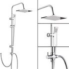 Ibathuk | Modern Chrome Riser Rail Mixer Square Shower Head Kit for Bath Tap SP