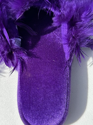 Fuzzy Feather Home Slippers Purple Feather Flat Slippers Women's Size 6.5 - 7.5 - Imagen 3 de 7