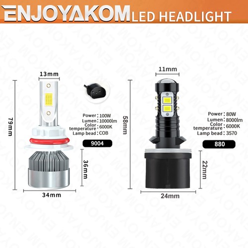 For Dodge Ram 2500 1994-1998 Combo LED Headlight Hi/Lo Fog Light Bulbs 9004 880 - Picture 6 of 11