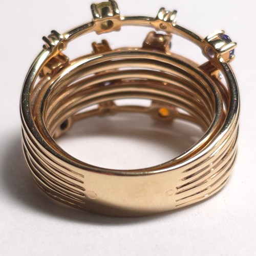 JCR Multi-Gemstone & Diamond 14k Yellow Gold Wide Scatter Ring Size 9 - Picture 6 of 13