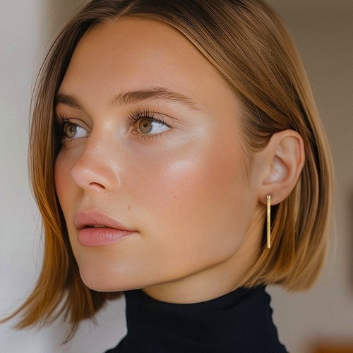 10K Solid Yellow Gold Round Medium Hoop Earrings - Picture 3 of 11