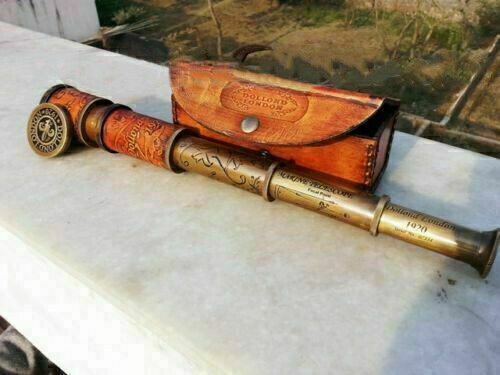 ANTIQUE TELESCOPE MARINE NAUTICAL BRASS LEATHER PIRATE SPYGLASS VINTAGE SCOPE - Foto 3 di 4