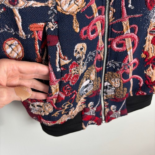 ZARA Men's Jacquard Bomber Jacket NEW Small skulls snakes whimsigoth witchy - Picture 5 of 10