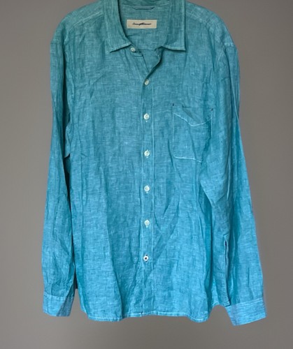 Tommy Bahama Herren Large Blau 100% Leinen Langarm Knopfleiste Relaxed Tropical - Bild 10 von 15