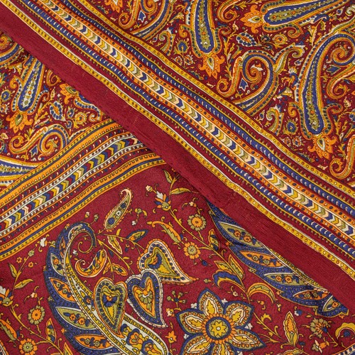 Sanskriti Vintage Sarees Red Pure Crepe Paisley Print 5+Yd Indian Textile Sari - Picture 7 of 12