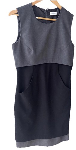 Calvin Klein Lined Dress Pockets Sheath Black Gray Career Wear Minimalist P - Picture 2 of 17
