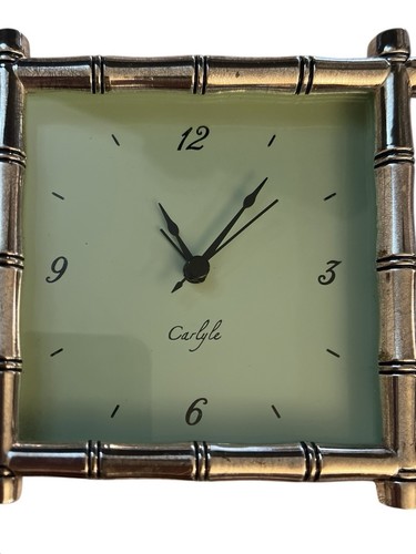 Pottery Barn Carlyle Silver Plated Bamboo Mantel Desk Clock -Green Face -Working - Picture 3 of 10
