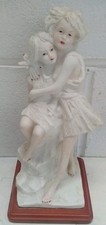 Cuddling Sisters Ornament Statue Wooden Plinth