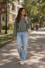 Wasabi + Mint Balloon Sleeve Scoop Neck Sweat...