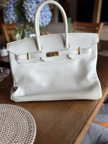 AUTHENTIC Hermes White Swift Leather Gold Hardware Birkin 35 Bag - Picture 6 of 19