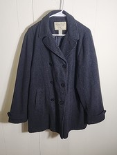 EDDIE BAUER Women's Wool Pea Coat | XL | Black | Charcoal | Overcoat | Jacket