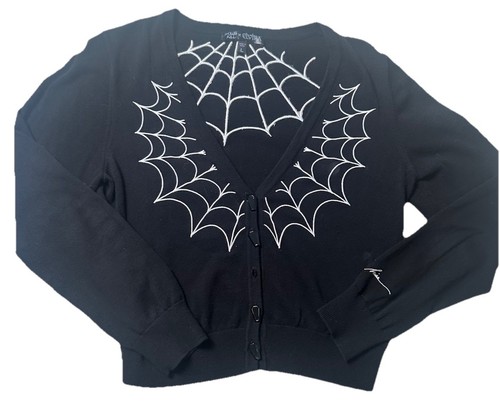Dolls Kill X Elvira Women’s Sweater Spiderweb Design Black Large