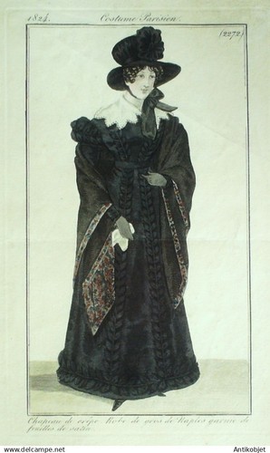 Gravure Costume Parisien 1824 #2272 (eau forte) Robe de Naples - Imagen 1 de 1
