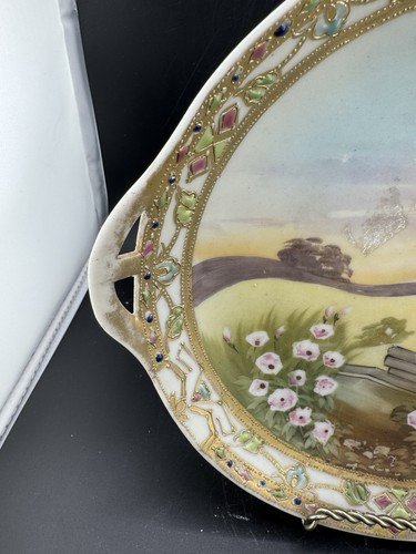 NIPPON BIBI MARK HANDELED PLATE WITH JEWELED BORDER - Picture 2 of 11