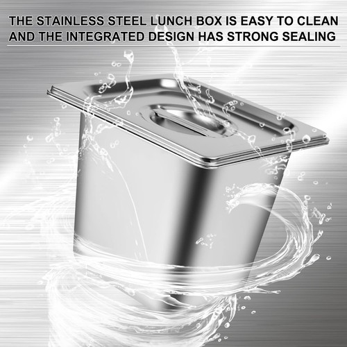 8 Packs Stainless Steel Hotel Pans 1/6 Size x 6" Deep Steam Table Pan with Li... - Picture 3 of 8