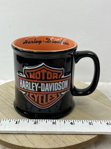 Harley Davidson Kaffeebecher Keramik schwarz orange Logo geprägt 2002 lizenziert - Bild 8 von 9