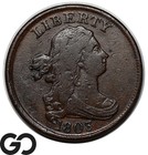 1803 Half Cent, Draped Bust, Scarce Choice Vf Early Date Copper