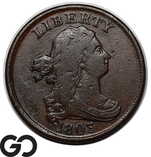 1803 Half Cent, Draped Bust, Scarce Choice VF Early Date Copper