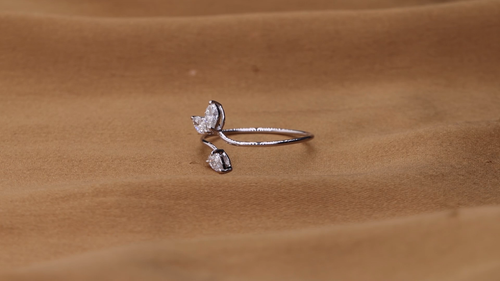 0.31 Ct Natural SI/H Pear Marquise Cut Diamond Cuff Ring 18k White Solid Gold - Video 1 of 1