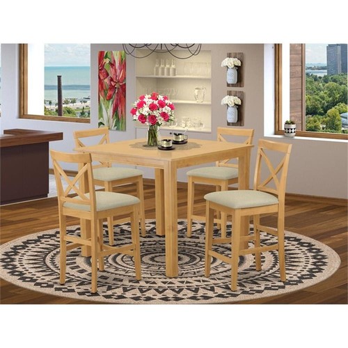 East West Furniture Cafe 5-piece Wood Dining Table and Bar Stools in Oak - Picture 2 of 6