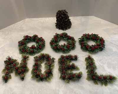 Vintage Christmas Plastic Holly Berries N-O-E-L, 3 Wreaths, Bell  MCM Decor