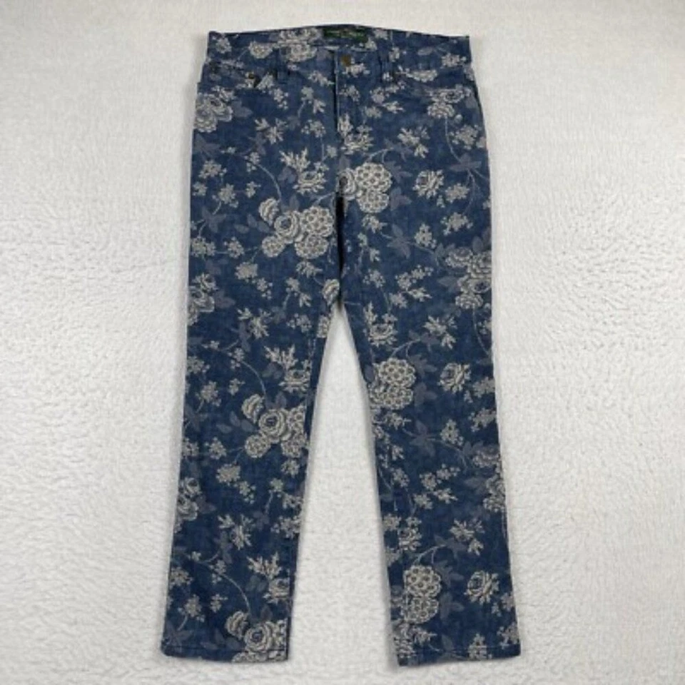 Jeans Lauren Ralph Lauren LRL Patrón Floral Denim Moderno Tobillo Recto 10P Foto 2 de 3