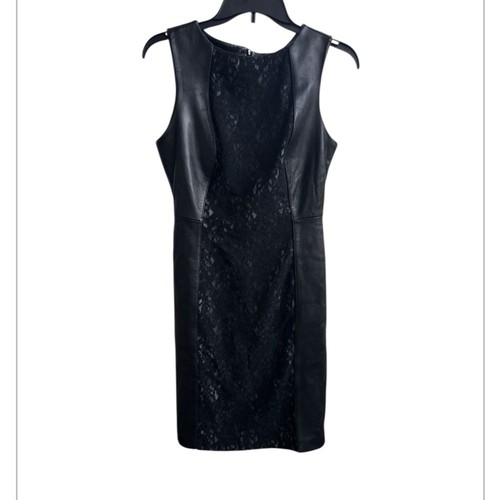 ANTONIO MELANI Black Leather Sleeveless Lace Front Midi Dress Size 2 - Picture 5 of 9