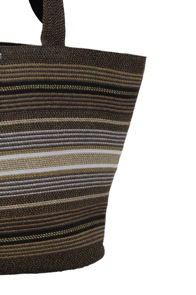 Eric Javits Womens Metallic Striped Woven Top Handle Shoulder Bag Purse Gold - Image 2 of 4