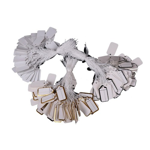 500*White Paper Jewelry Clothes Label Price Tags With Elastic String 2.6*1.3cm - Picture 4 of 8